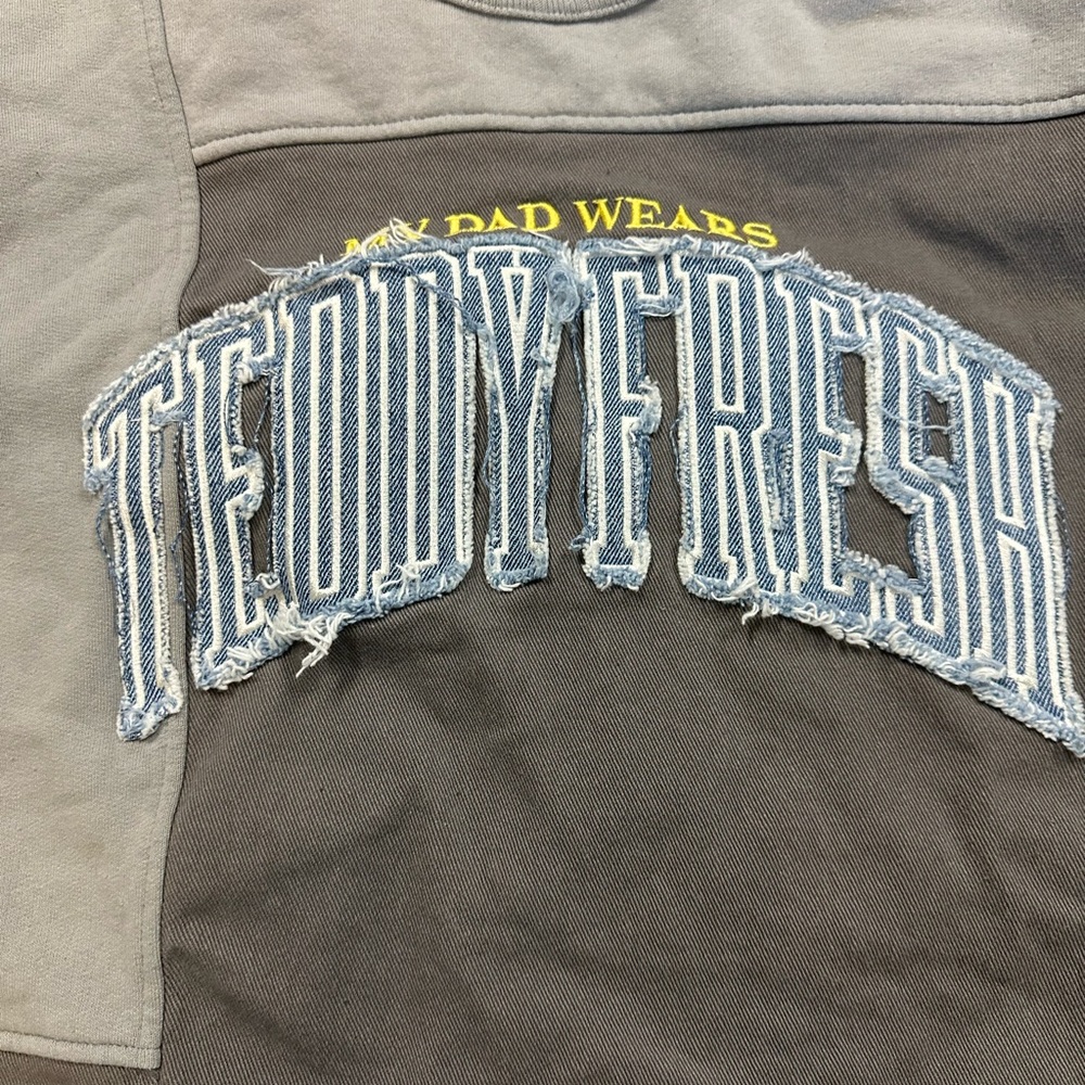 Teddy Fresh Gray and Yellow Denim Appliqué Sweatshirt